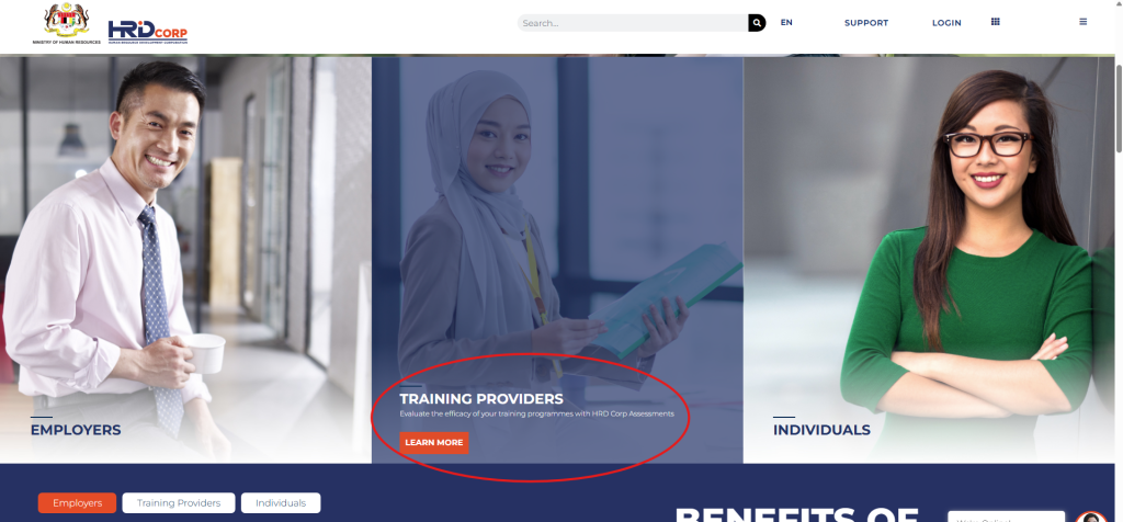click training provider section