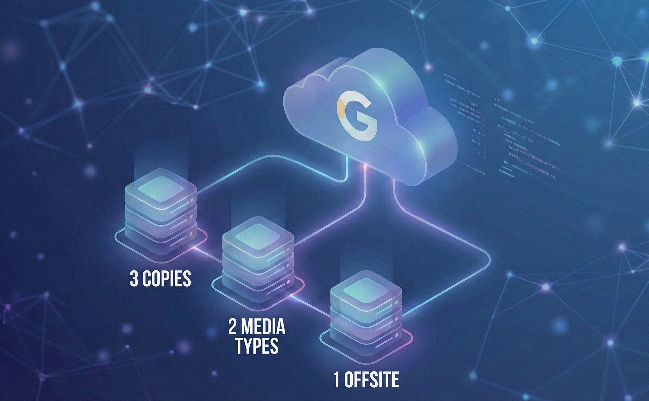 Diagram explaining the 3-2-1 backup rule for data protection