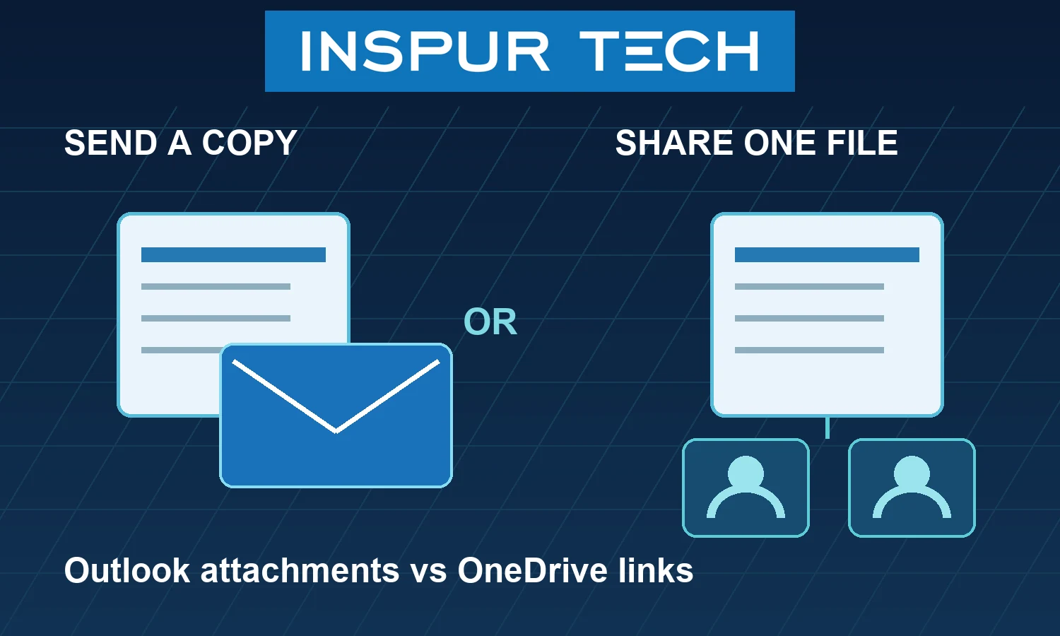Illustration comparing an emailed document copy with one shared working file