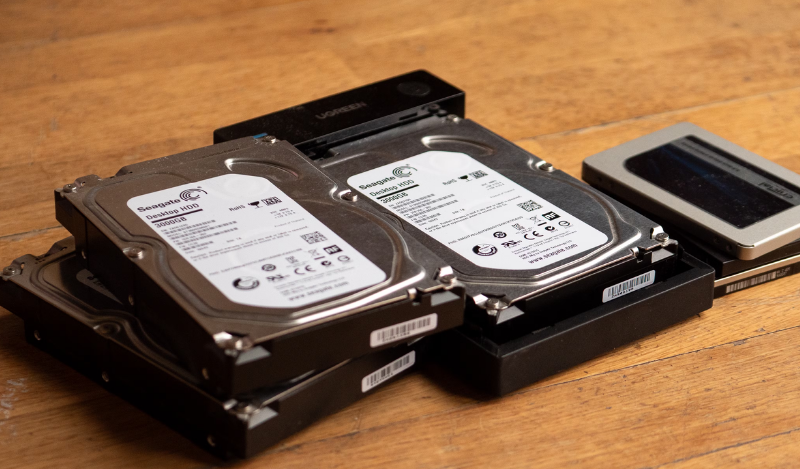 Few hard disk drive on the floor